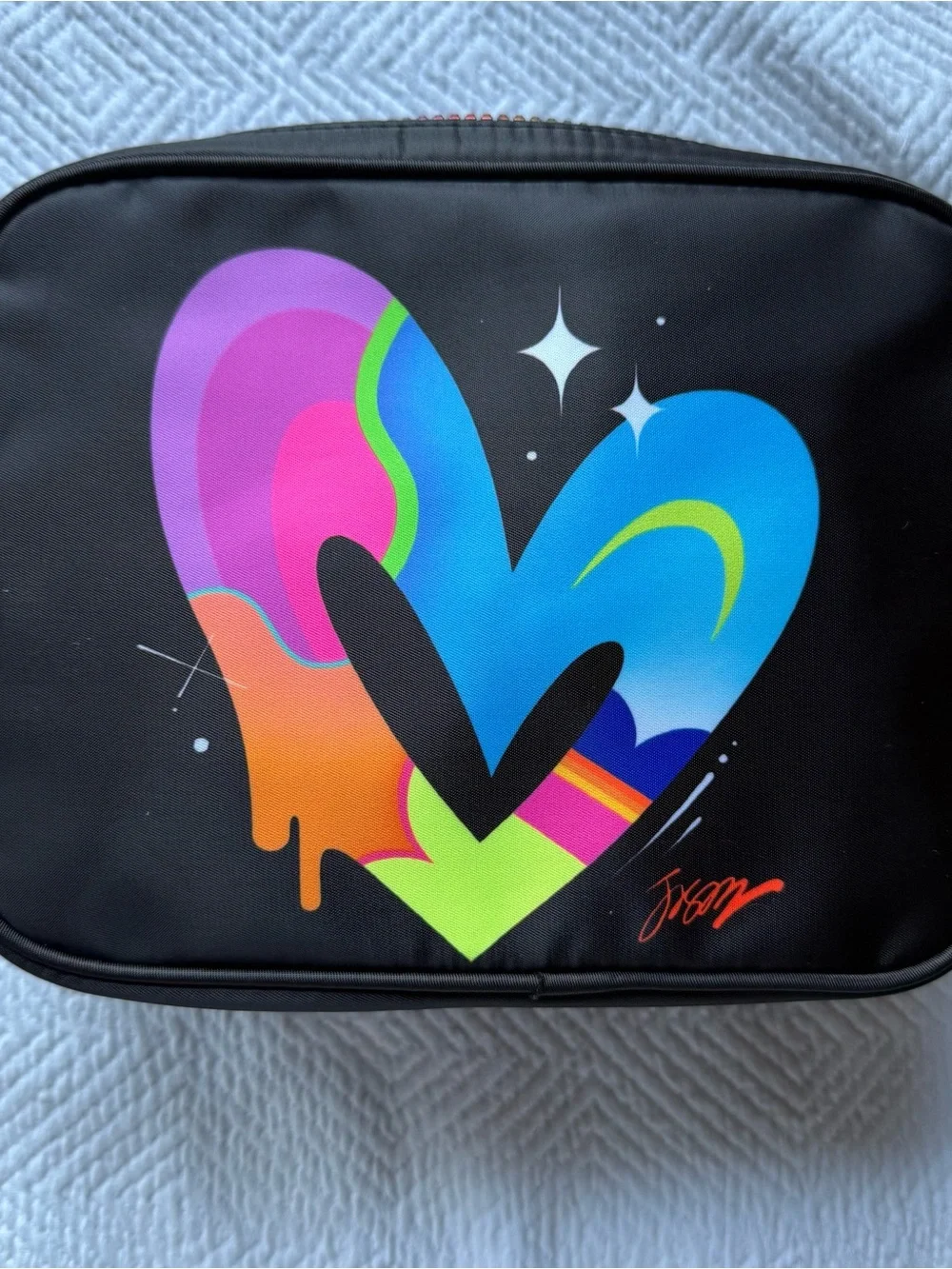 Artistic Rainbow Pride Multicolor Heart Graphic Jason Naylor Travel Makeup Bag